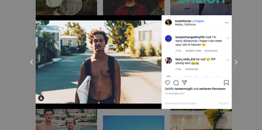 Auch Monate nach dem Tod des jungen Künstlers kondolieren Fans noch auf seiner Instagram-Seite. Screenshot: Instagram / Truett Foster