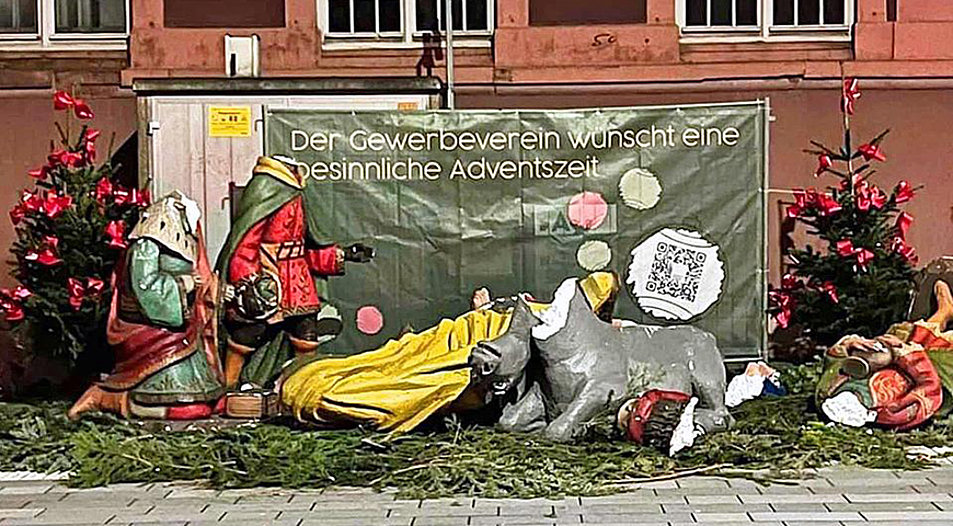 Die Krippe ist bereits im dritten Jahr in Folge attackiert worden. Foto: Gewerbeverein Rüsselsheim