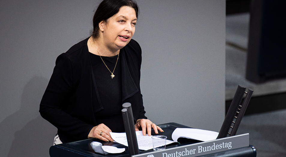 Die ehemalige AfD-Abgeordnete Birgit Malsack-Winkemann während einer Haushaltsdebatte im Bundestag. Foto: Picture Alliance/Florin Gaertner
