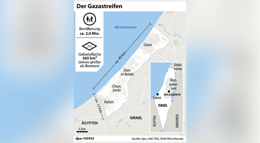 Ausgangspunkt des Hamas-Terrors: der Gazastreifen. Grafik: Picture Alliance/dpa-infografik