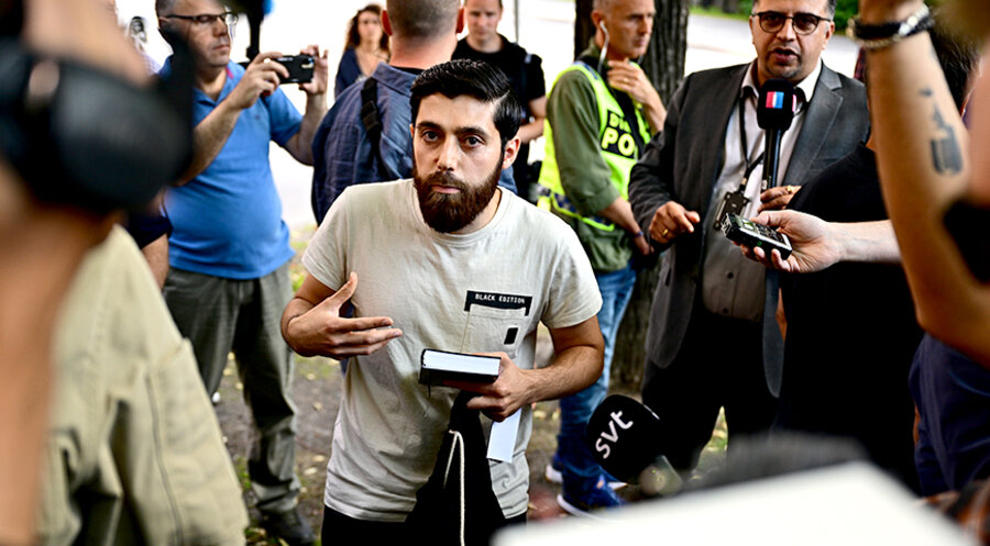 Der in Schweden lebende Syrer Ahmed A., der die Aktion vor der israelischen Botschaft angemeldet hatte, erklärte, dass er nie wirklich geplant habe, religiöse Schriften zu verbrennen. Foto: picture-alliance/EPA/Magnus Lejhall